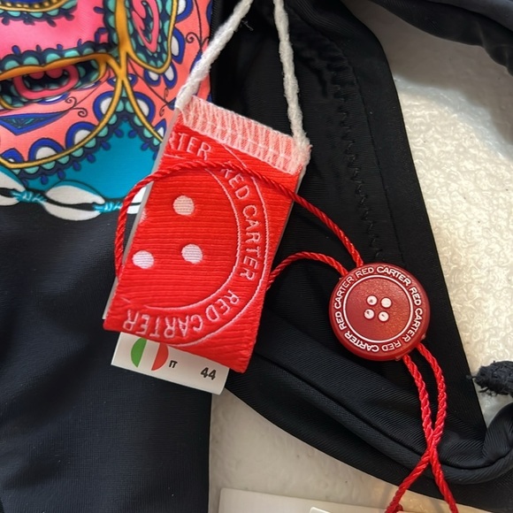 Red Carter Sz M Black w/ Vibrant Print Monkini Swimsuit Cutouts NWT - Picture 5 of 10